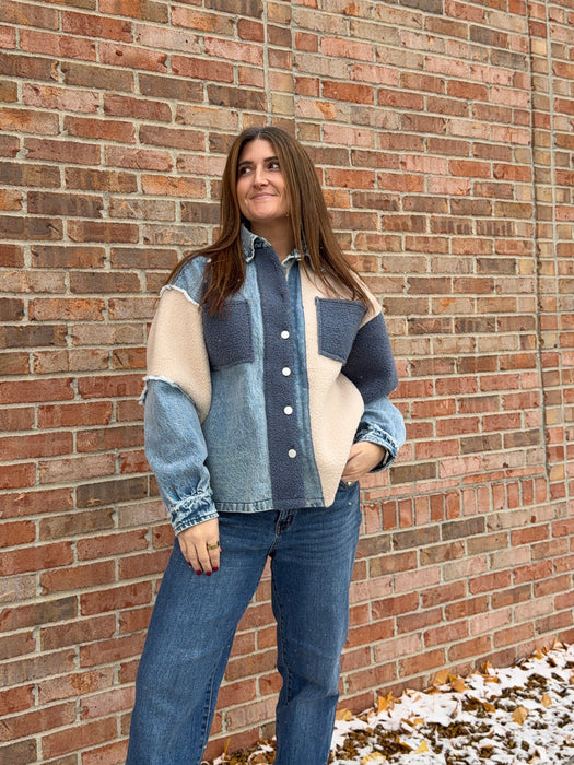 DENIM AND FLEECE MIXED JACKET