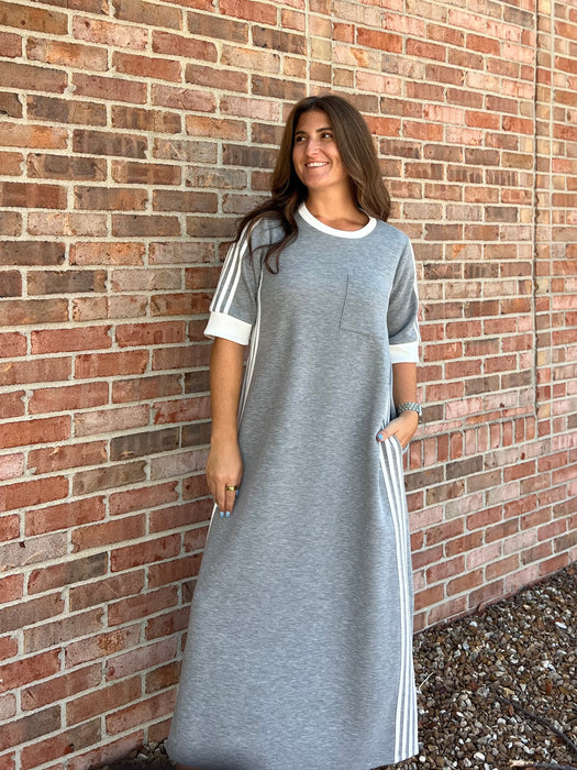 GRAY TRACK STRIPE DRESS