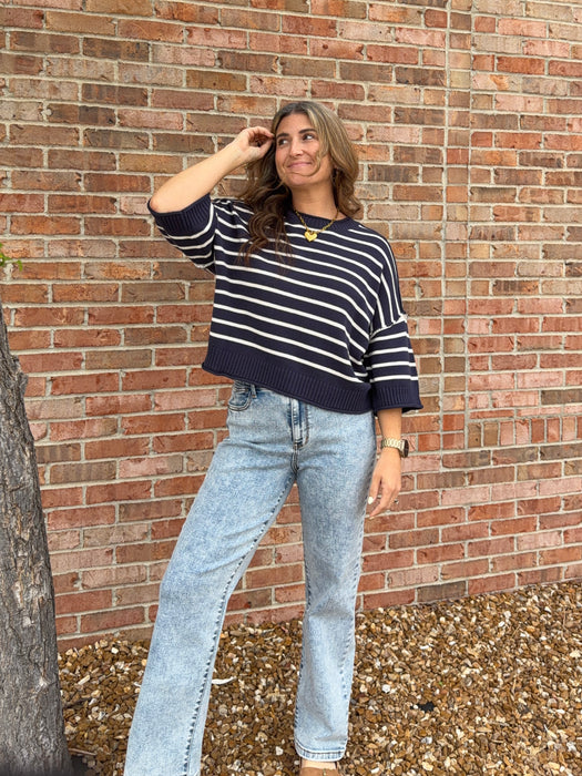 NAVY DROP SHOULDER SWEATER