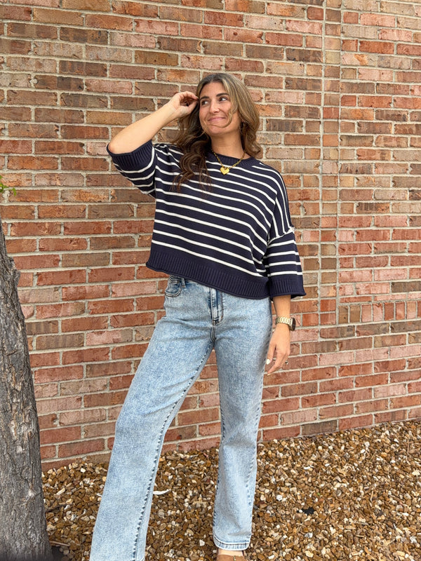NAVY DROP SHOULDER SWEATER
