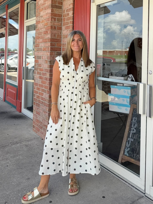 ZIPPERED FRONT POLKA DOT DRESS