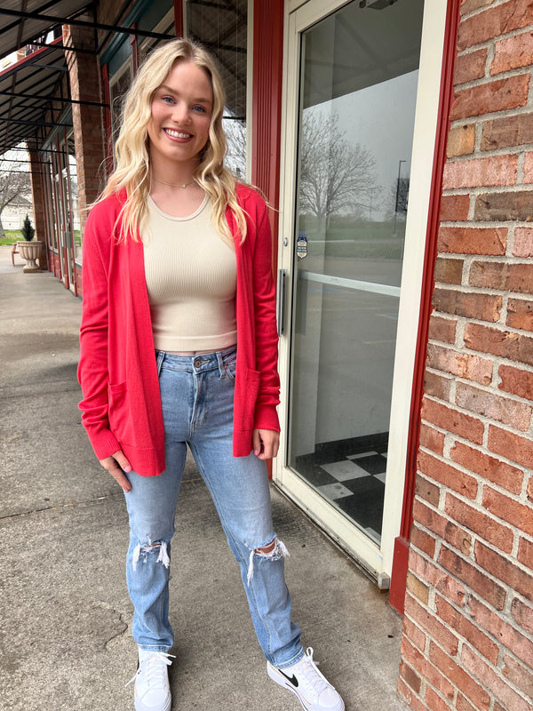 DARK CORAL OPEN CARDIGAN