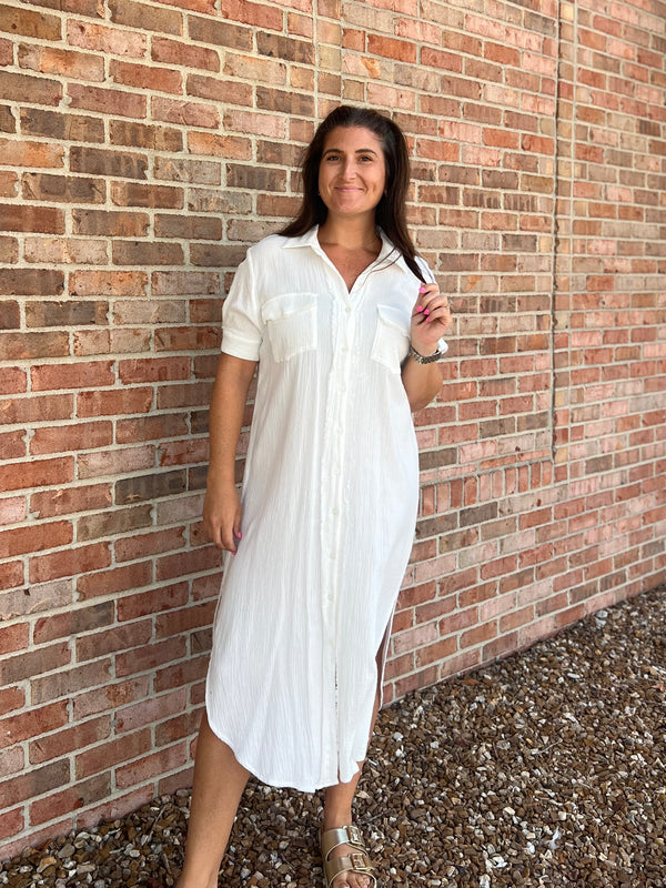 THERE SHE GOES BUTTON FRONT DRESS