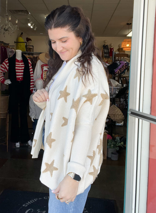BOUCLE STAR DETAIL CARDIGAN- 2 COLORS
