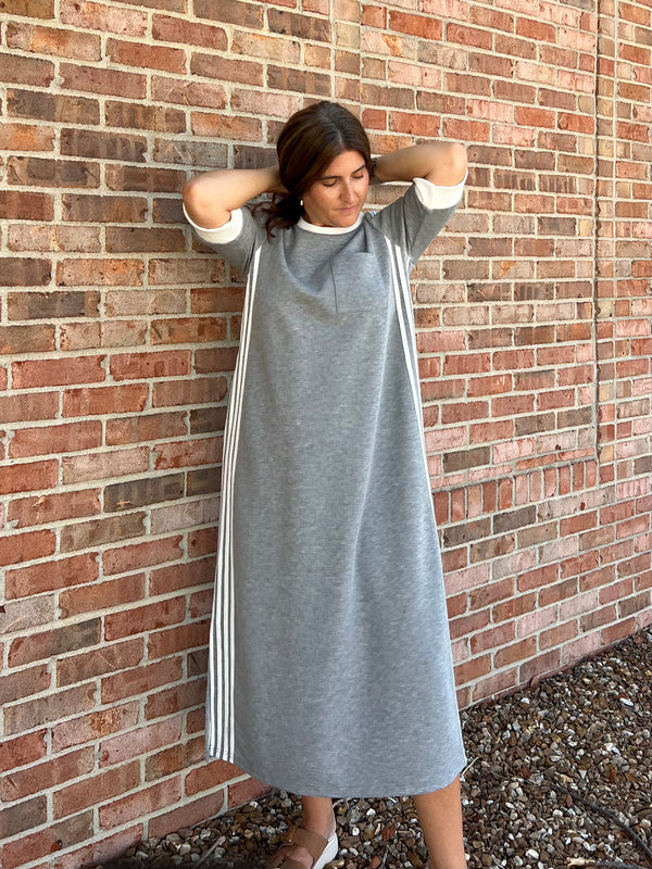 GRAY TRACK STRIPE DRESS