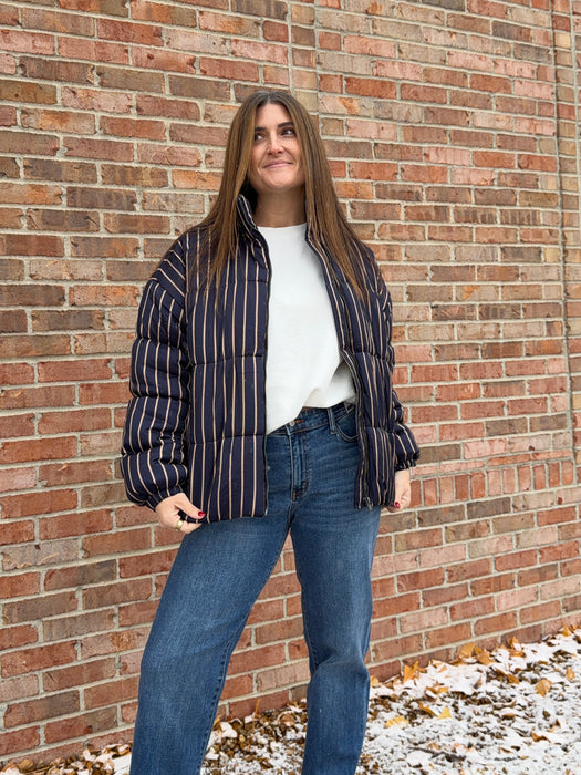 NAVY STRIPED PUFFER JACKET