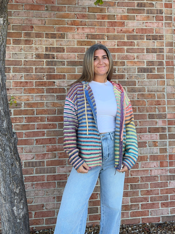 RAINBOW ZIP UP SWEATER