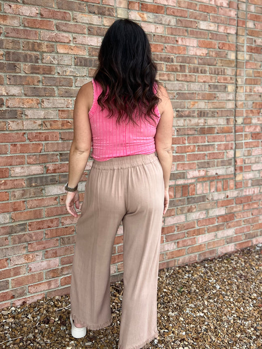 FRAYED HEM LINEN PANTS- 2 COLORS