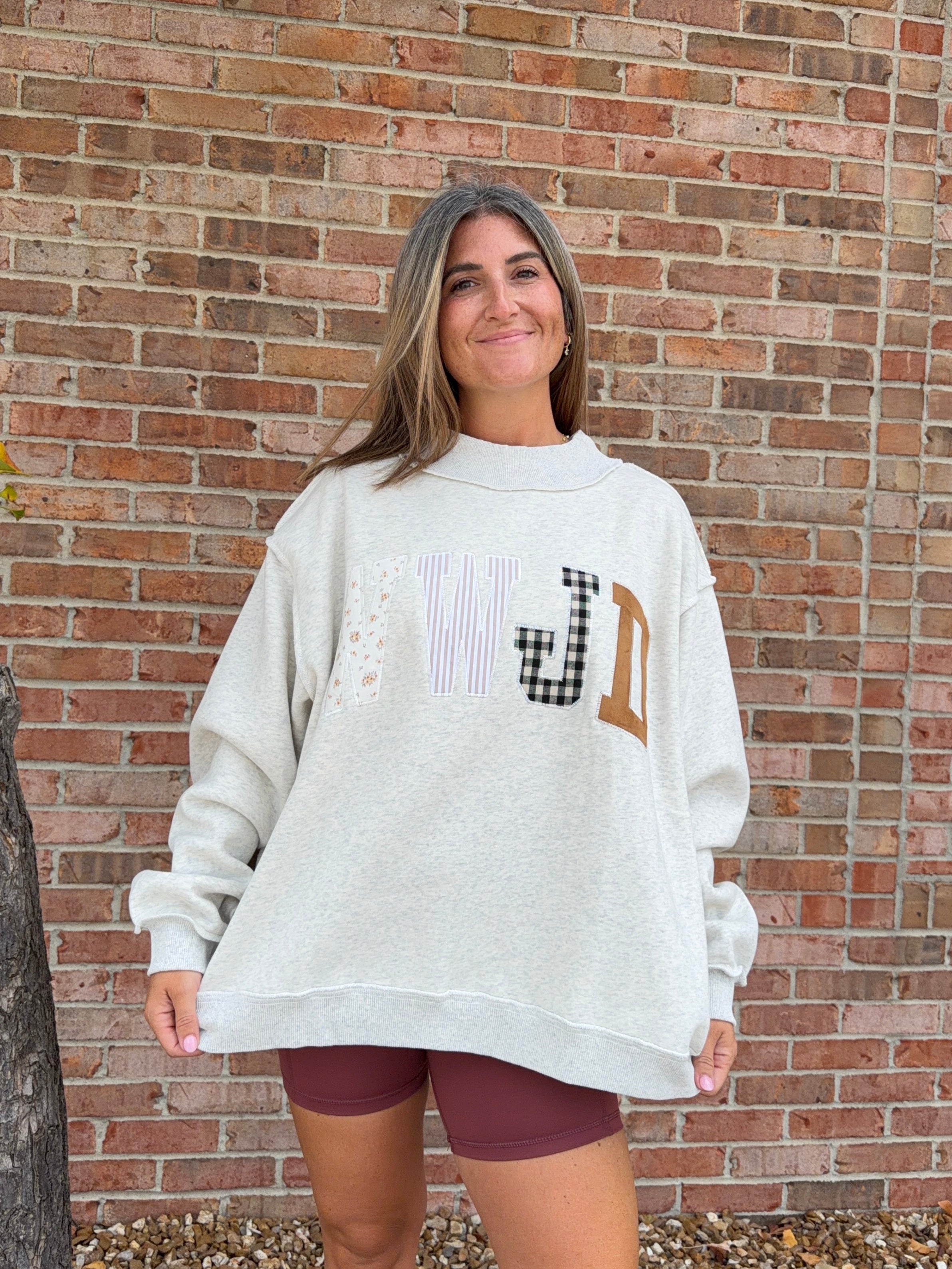 WWJD EMBROIDERED MOCK NECK SWEATSHIRT