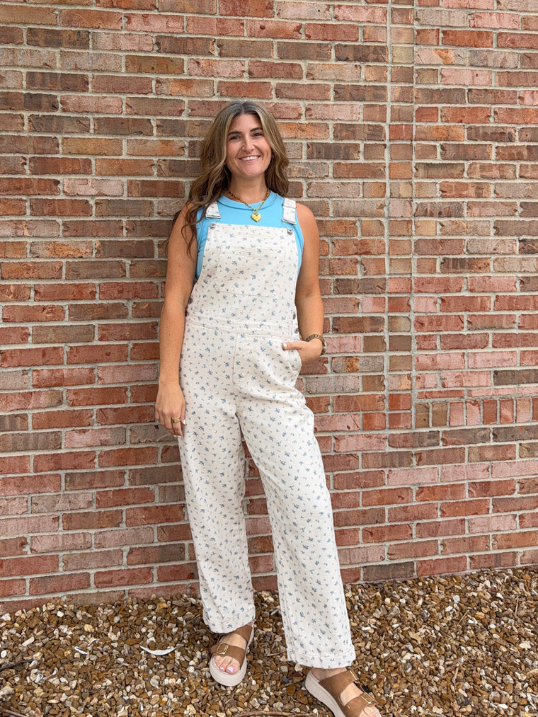 IVORY FLORAL OVERALLS