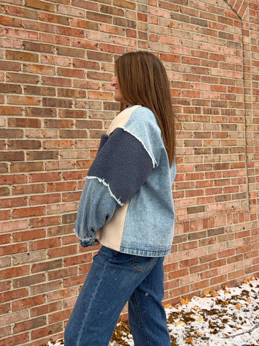 DENIM AND FLEECE MIXED JACKET