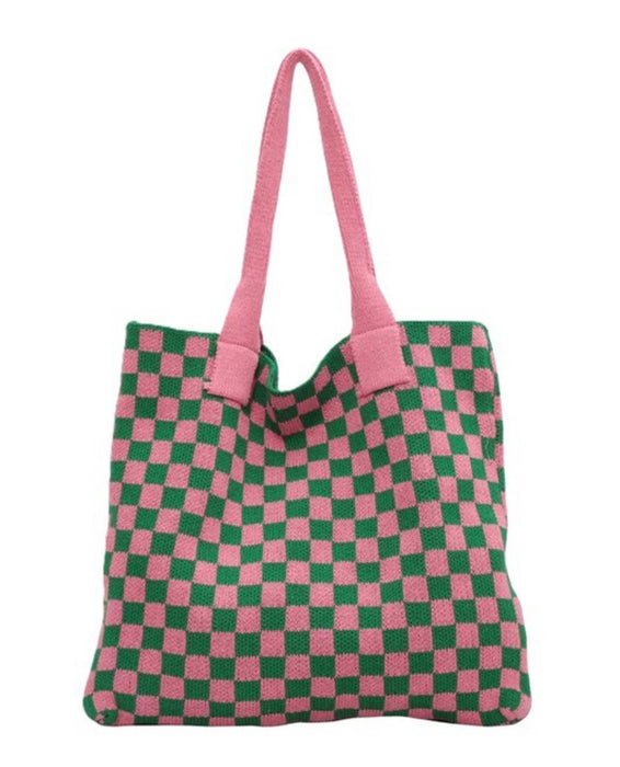 CHECKERED KNIT BAG- 3 COLORS