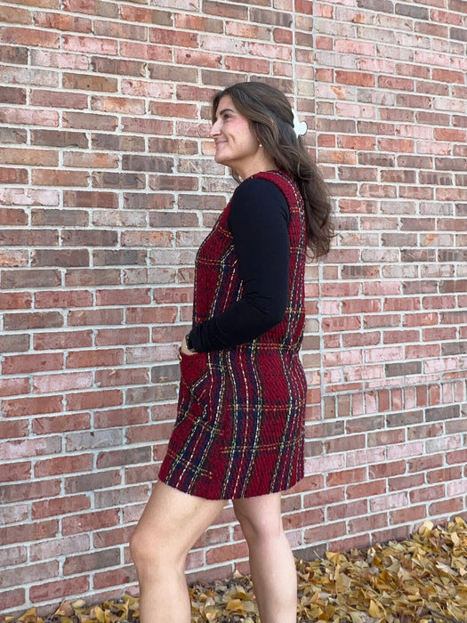 TWEED V NECK MINI DRESS