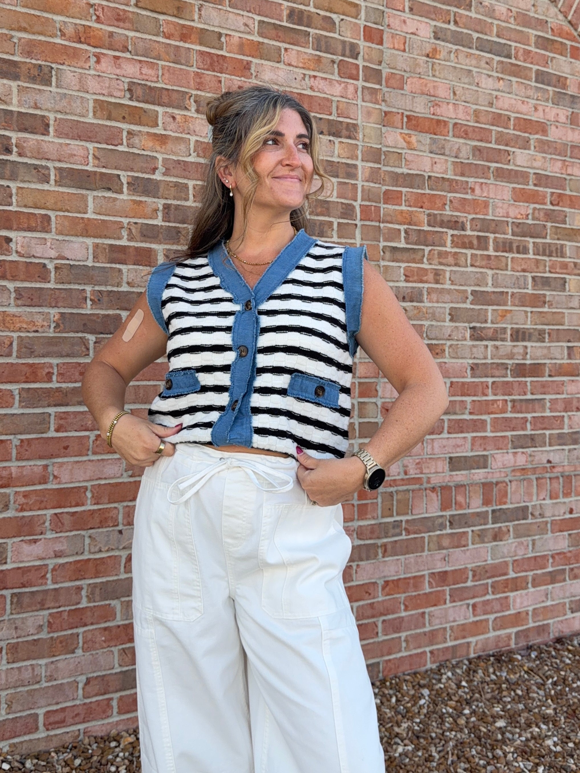 DENIM TRIM VEST- 2 COLORS