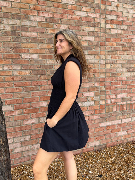 SHOULDER PAD DRESS- 2 COLORS