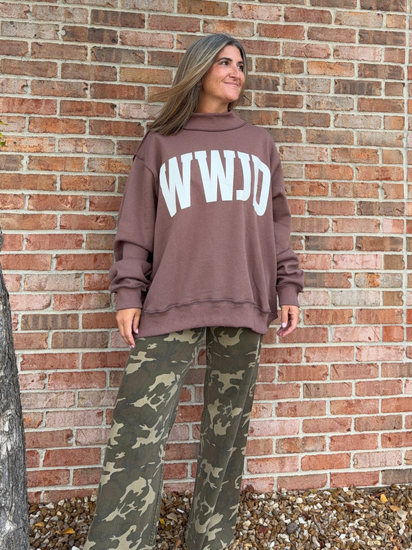 WWJD AMEN REVERSIBLE MOCKNECK SWEATSHIRT