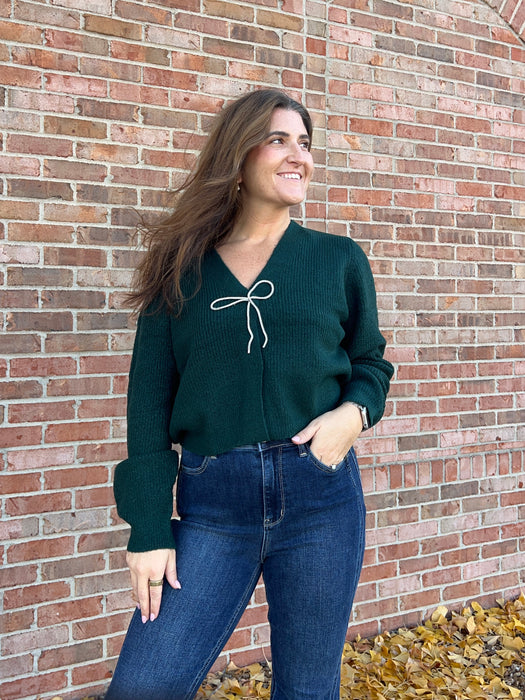 RHINESTONE BOW CARDIGAN- 3 COLORS