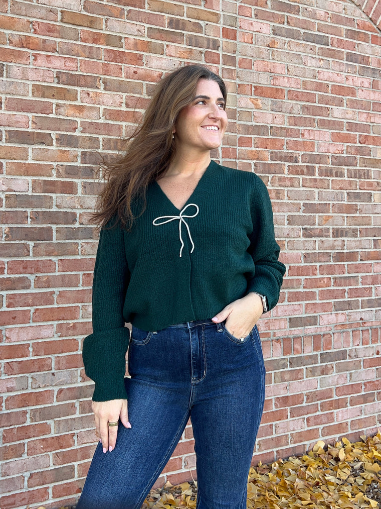 RHINESTONE BOW CARDIGAN- 3 COLORS