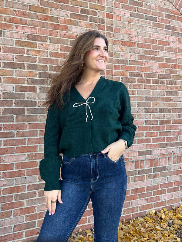 RHINESTONE BOW CARDIGAN- 3 COLORS