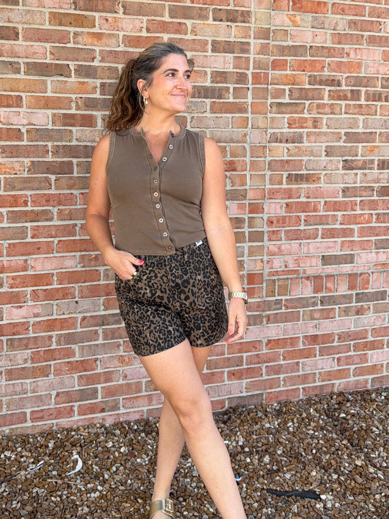 LEOPARD PRINT DENIM SHORTS
