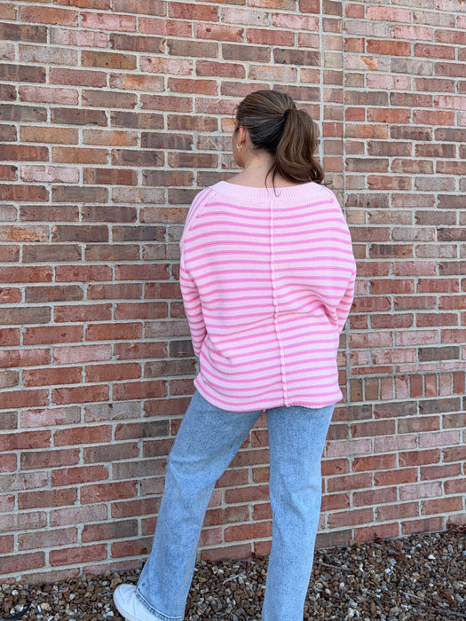 BUBBLEGUM PINK STRIPED SWEATER