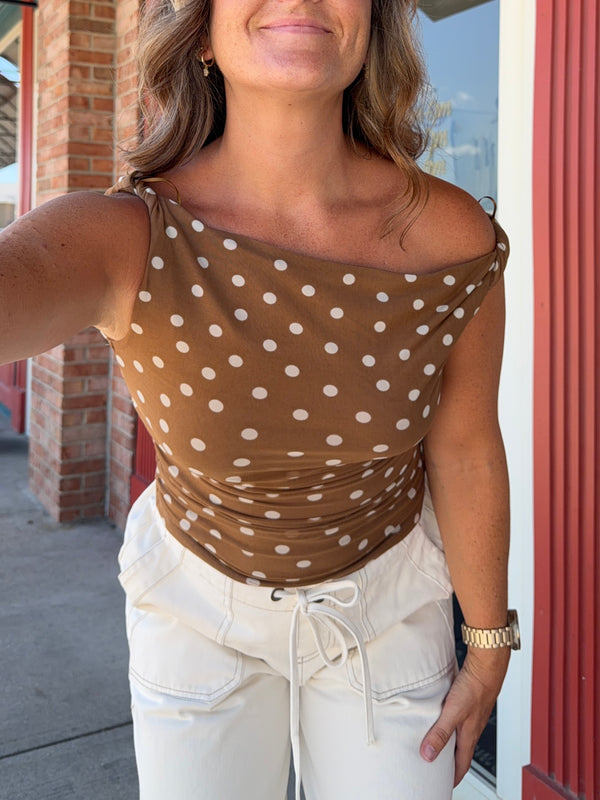 TWIST STRAP POLKA DOT TANK TOP- 2 COLORS
