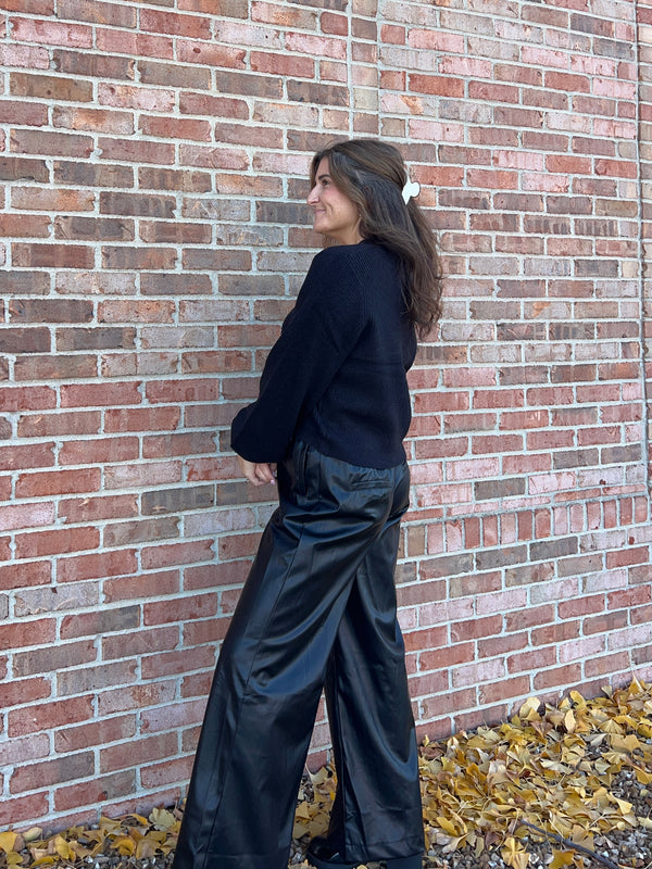 PLEATHER WIDE LEG PANTS
