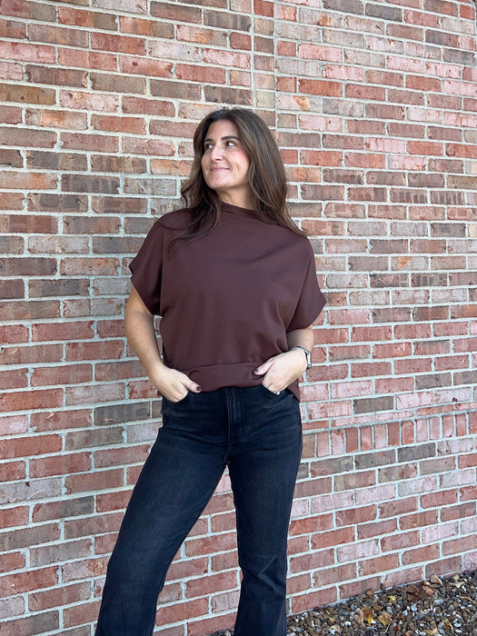 BROWN MOCK NECK TOP