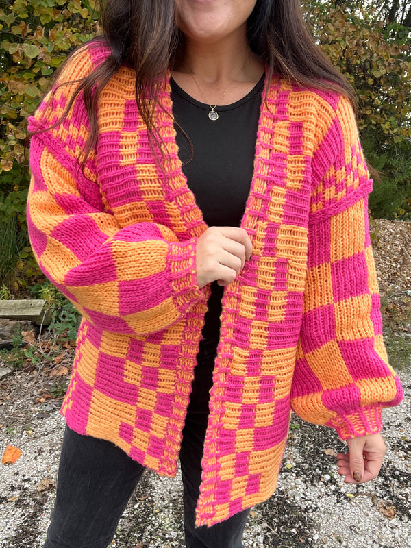 MIXED CHECK PATTERN CARDIGAN- 3 COLORS