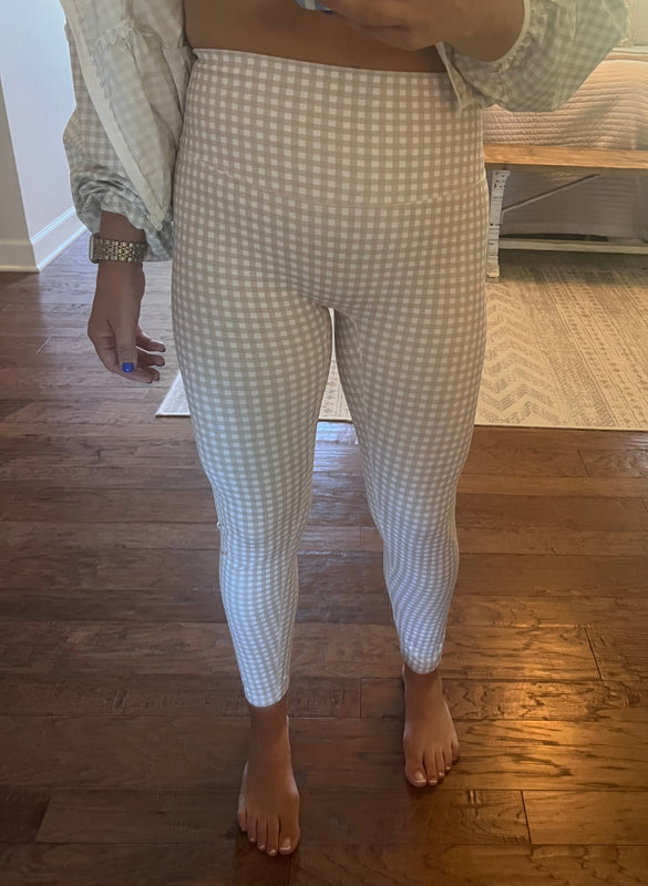 BEIGE GINGHAM LEGGINGS