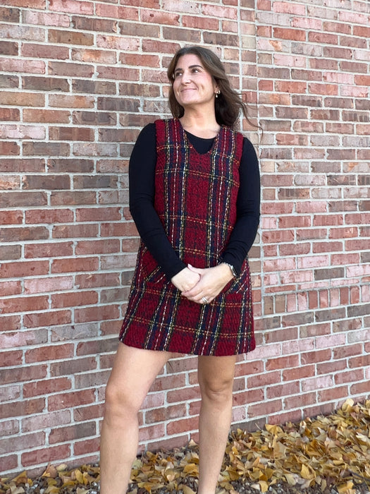 TWEED V NECK MINI DRESS