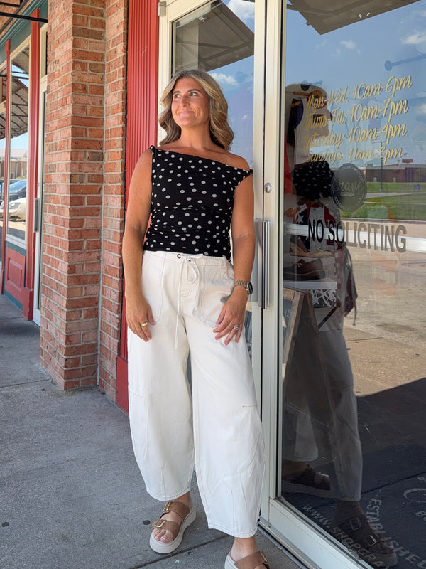 TWIST STRAP POLKA DOT TANK TOP- 2 COLORS