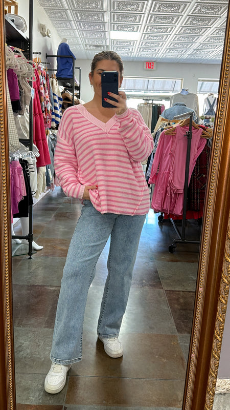BUBBLEGUM PINK STRIPED SWEATER