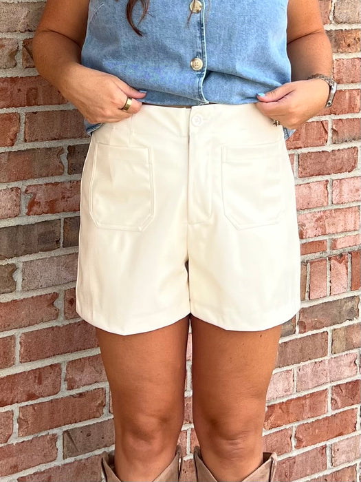 IVORY LEATHER SHORTS
