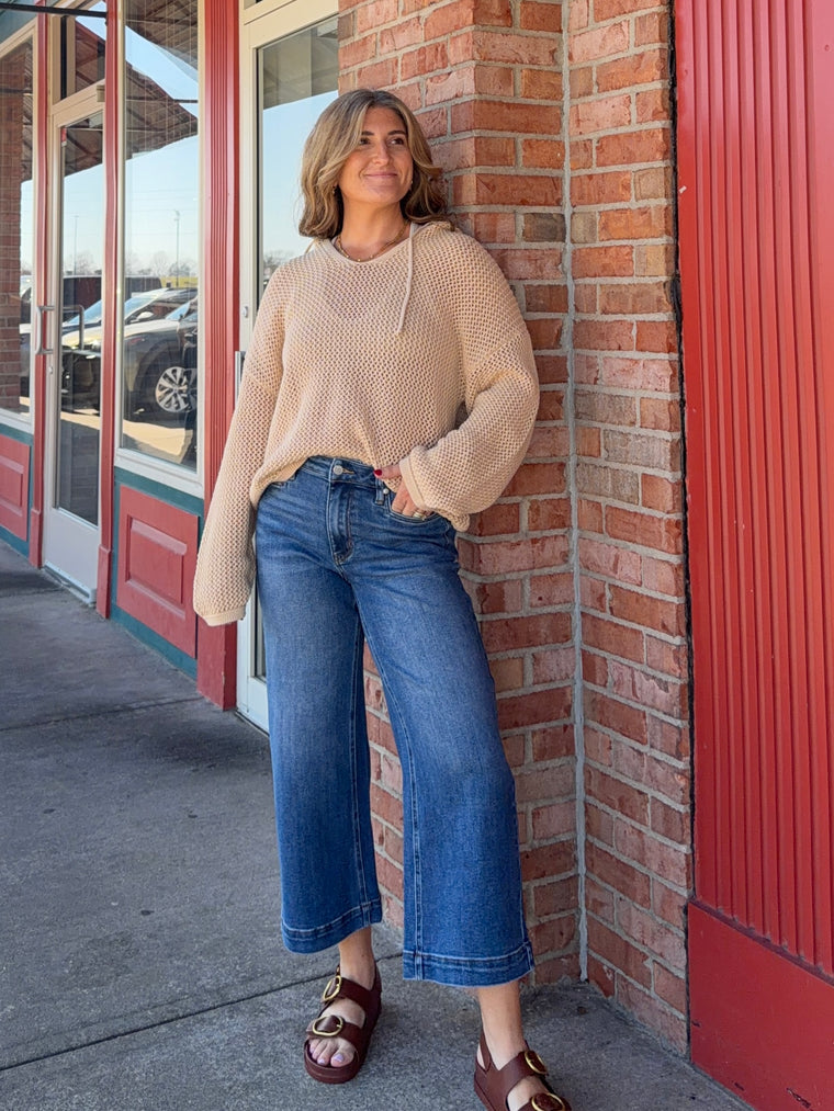 VINTAGE POCKET WIDE HEM CROPPED JEANS