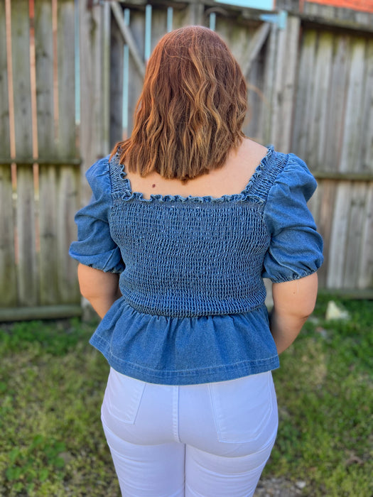 GAMES BEGIN DENIM SMOCKED TOP