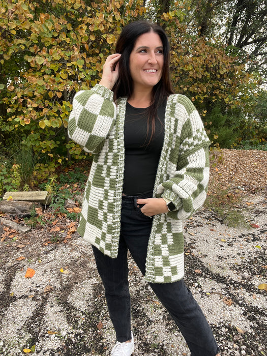 MIXED CHECK PATTERN CARDIGAN- 3 COLORS