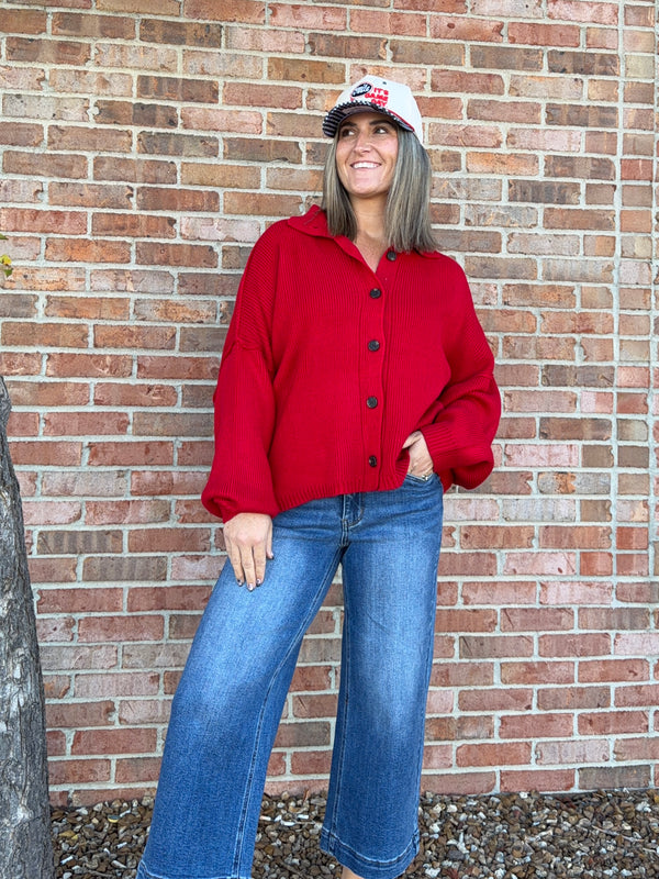 LARGE BUTTON FRONT CARDIGAN- 3 COLORS