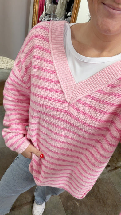 BUBBLEGUM PINK STRIPED SWEATER
