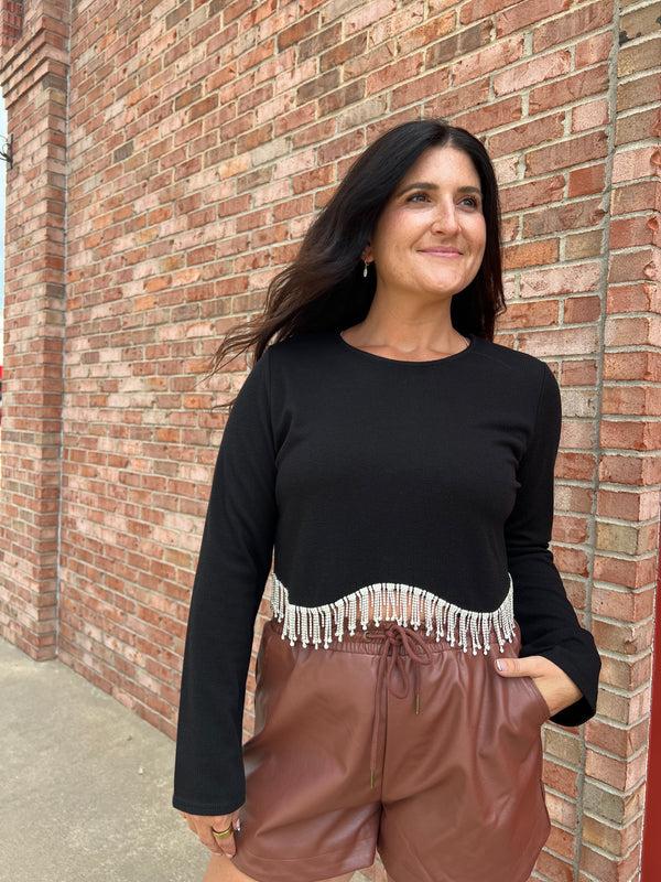 RHINESTONE FRINGE BLACK TOP