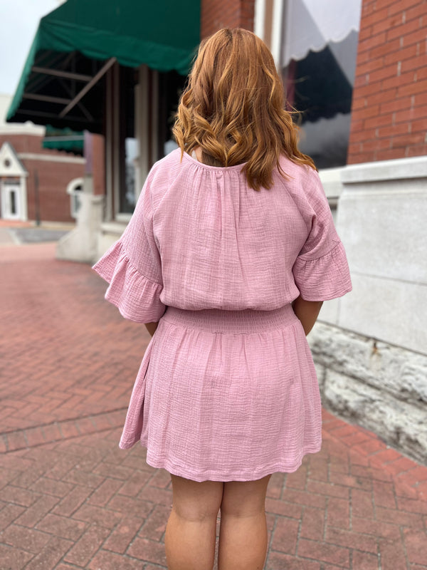 pink gauze dress The Gauze Tiered Dress