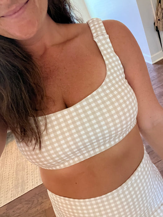BEIGE GINGHAM SPORTS BRA