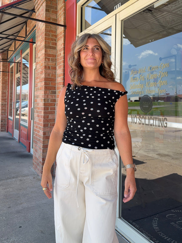 TWIST STRAP POLKA DOT TANK TOP- 2 COLORS