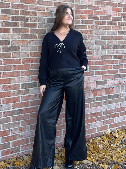 PLEATHER WIDE LEG PANTS