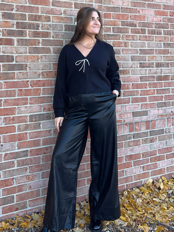 PLEATHER WIDE LEG PANTS