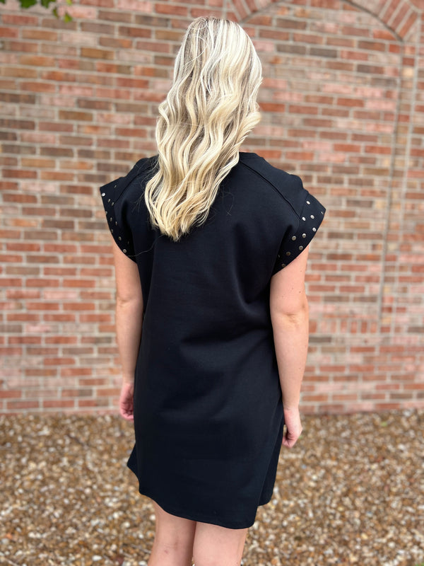 STUDDED SLEEVE DRESS- 2 COLORS