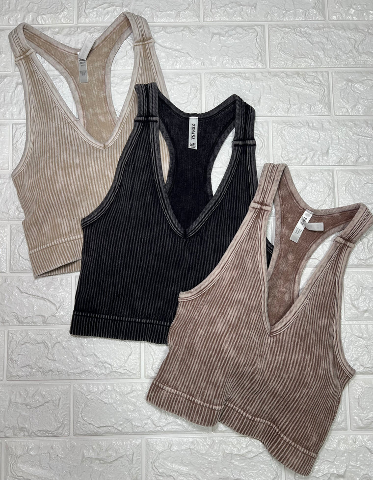 RACERBACK RIBBED BRALETTE- 3 COLORS
