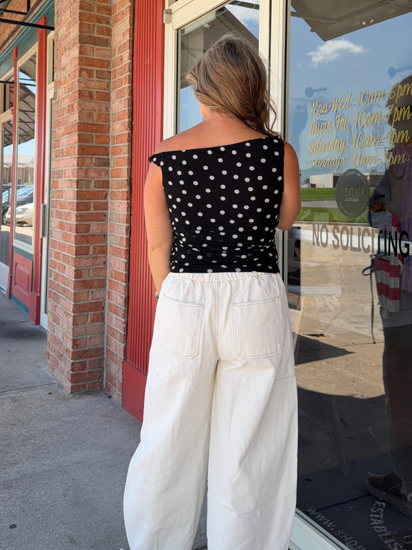 TWIST STRAP POLKA DOT TANK TOP- 2 COLORS