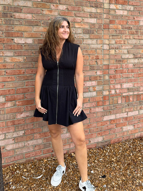 SHOULDER PAD DRESS- 2 COLORS
