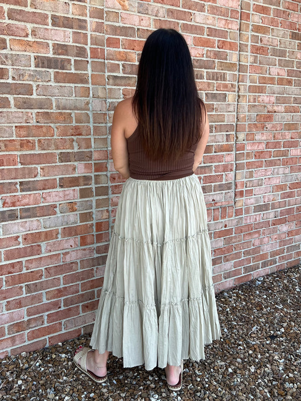 SMOCKED BAND MIDI SKIRT- 2 COLORS
